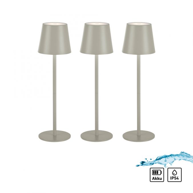 Paul Neuhaus Akku Tischleuchten 3er Set, beige (greige) Indoor, Outdoor, Camping