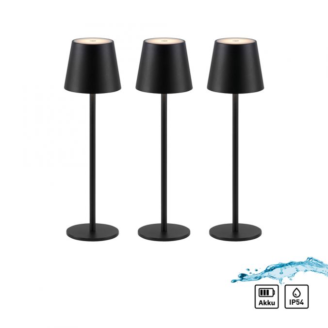 Paul Neuhaus Akku Tischleuchten 3er Set, schwarz Indoor, Outdoor, Camping
