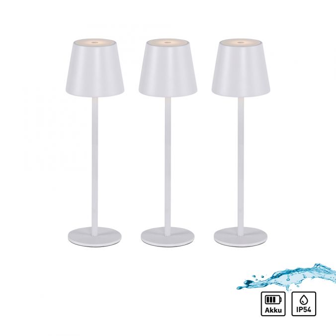 Paul Neuhaus Akku Tischleuchten 3er Set, weiß Indoor, Outdoor, Camping