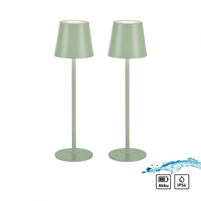 Paul Neuhaus Akku Tischleuchten 2er Set, grün (lindgrün) Indoor, Outdoor, Camping
