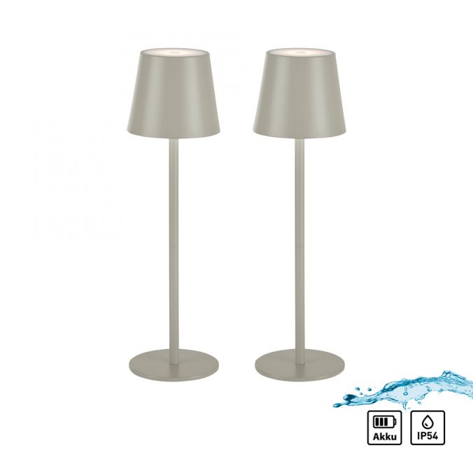 Paul Neuhaus Akku Tischleuchten 2er Set, beige (greige) Indoor, Outdoor, Camping