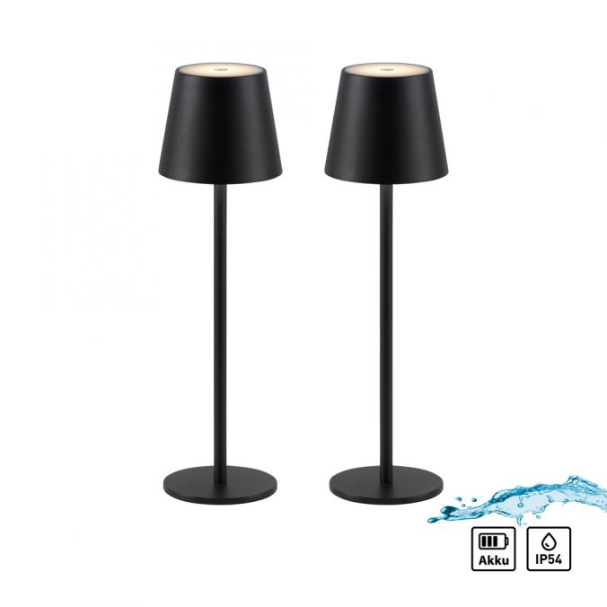 Paul Neuhaus Akku Tischleuchten 2er Set, schwarz, Indoor, Outdoor, Camping