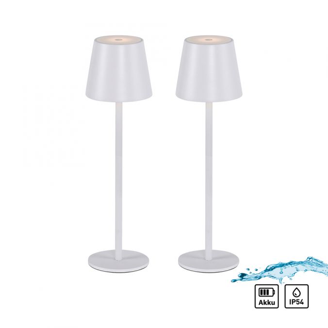 Paul Neuhaus Akku Tischleuchten 2er Set, weiß, Indoor, Outdoor, Camping