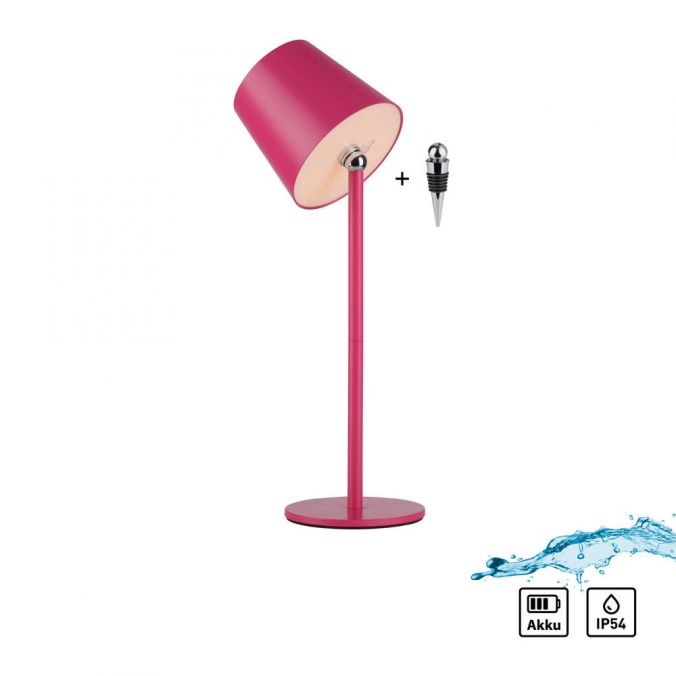 Paul Neuhaus LED Flaschenleuchte pink Akku Touchdimmer USB IP54 Tischleuchte