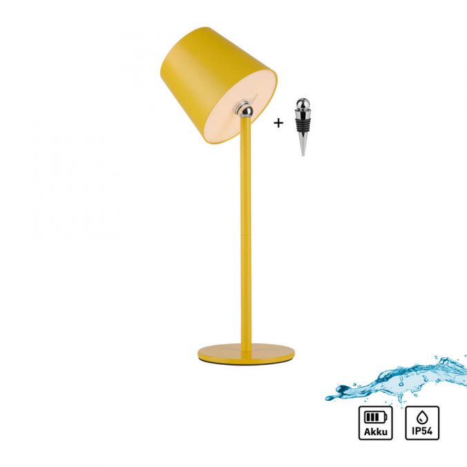 Paul Neuhaus LED Flaschenleuchte gelb Akku Touchdimmer USB IP54 Tischleuchte