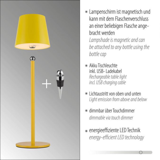 Paul Neuhaus LED Flaschenleuchte gelb Akku Touchdimmer USB IP54 Tischleuchte Meist gekauft