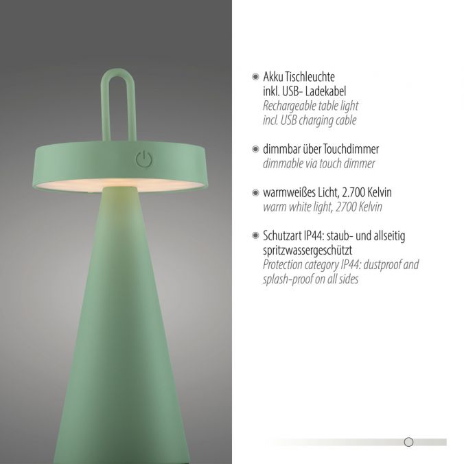 Paul Neuhaus LED Tischleuchte Akku grün dimmbar per Touch IP44 Innen-Außenleuchte Fabrik Onlineshop