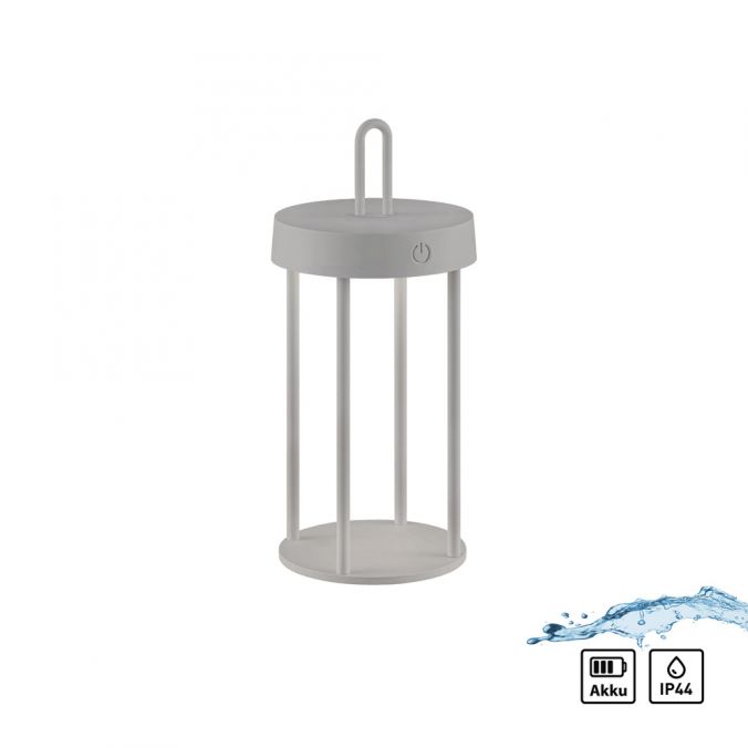 Paul Neuhaus LED Akkulampe Tischleuchte greige 28cm Touchdimmer IP44 Gartenleuchte
