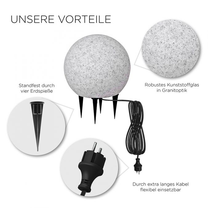 Paul Neuhaus Kugelleuchten, 2er-Set, Ø 40cm, Granitoptik, Gartenleuchten Rabatt