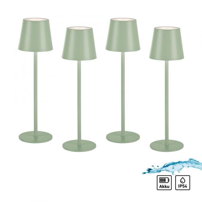 Paul Neuhaus Akku Tischleuchten 4er Set, grün (lindgrün) Indoor, Outdoor, Camping