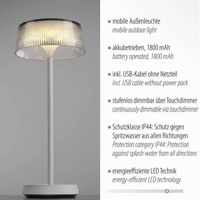 Paul Neuhaus Tischlampe Außenbereich weiß Akku Touchdimmer LED spritzwasserschutz IP44 Großer Ausverkauf
