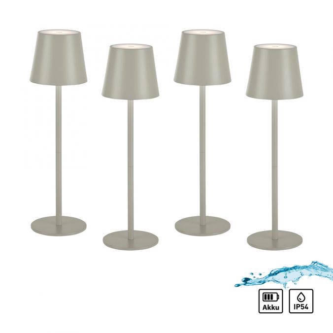 Paul Neuhaus Akku Tischleuchten 4er Set, beige (greige) Indoor, Outdoor, Camping