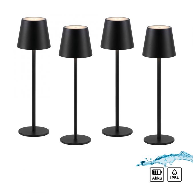 Paul Neuhaus Akku Tischleuchten 4er Set, schwarz Indoor, Outdoor, Camping