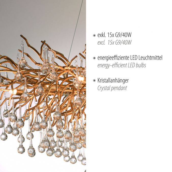 Paul Neuhaus Kronleuchter, Messing Optik, 400 Glasanhänger, elegant, Design Preisnachlass