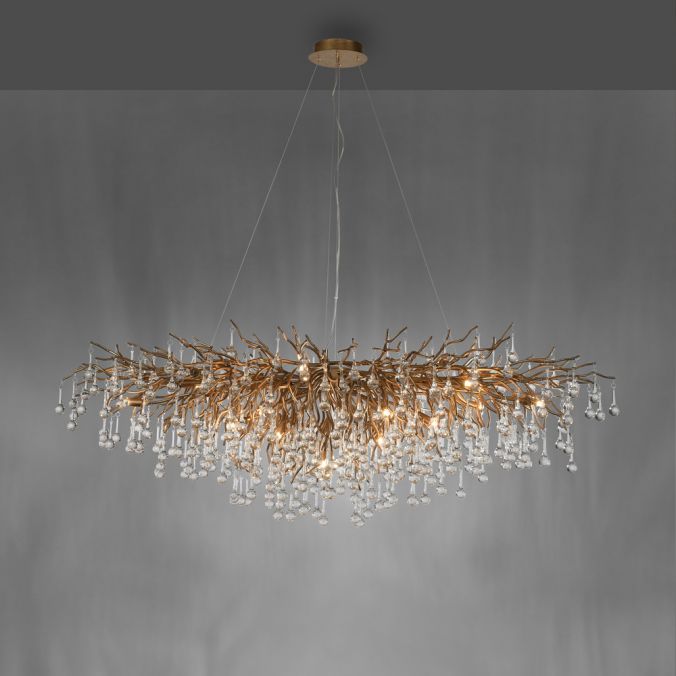 Paul Neuhaus Kronleuchter, Messing Optik, 400 Glasanhänger, elegant, Design Preisnachlass