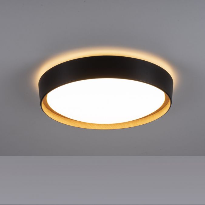 Paul Neuhaus LED Deckenleuchte, rund, schwarz, dimmbar, Holzoptik, warmweiß, Deckenlampe Black Friday