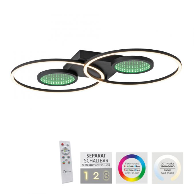 Paul Neuhaus LED Deckenleuchte schwarz Effekte RGB Rainbow CCT dimmbar Fernbedienung