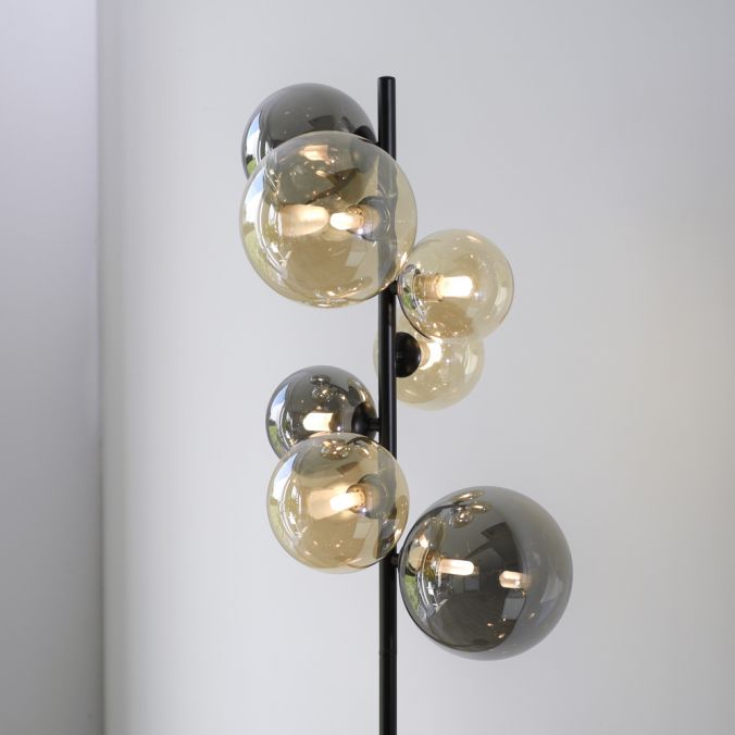 Paul Neuhaus LED Stehleuchte schwarz rund Fußschalter Rauchgläser Ambergläser Osterangebot