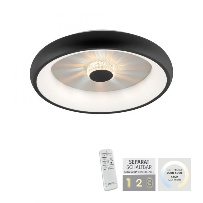 Paul Neuhaus LED Deckenleuchte schwarz rund Kristalleffekte dimmbar CCT