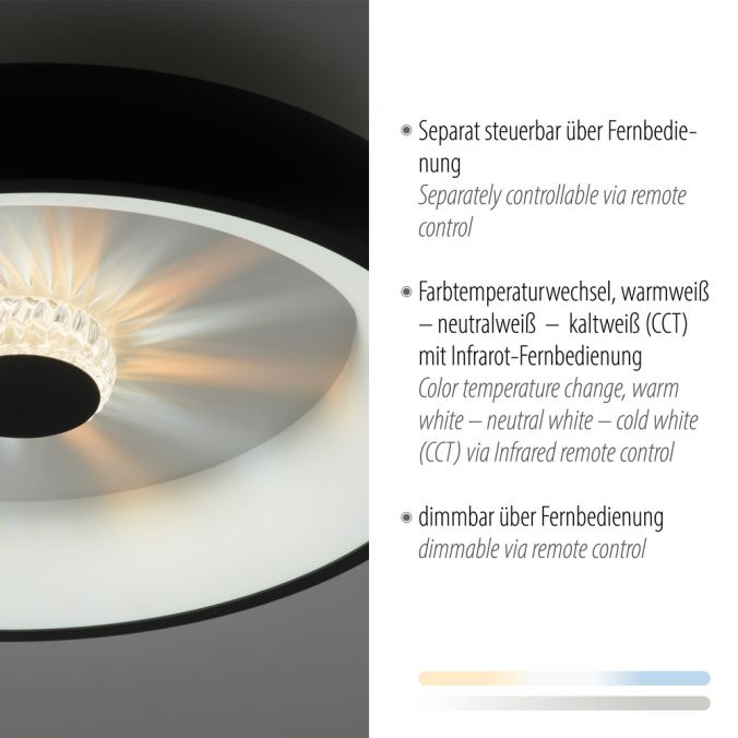 Paul Neuhaus LED Deckenleuchte schwarz rund Kristalleffekte dimmbar CCT Valentinstagsangebot