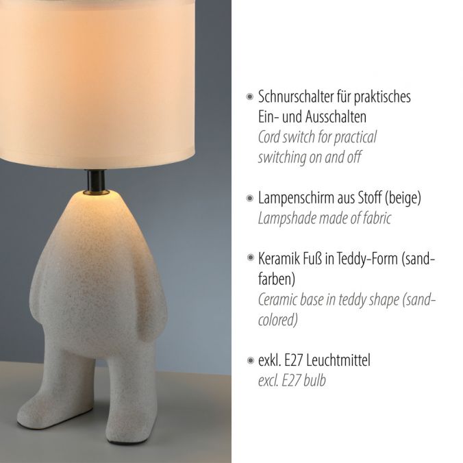 Paul Neuhaus LED Tischleuchte beige Männchen stehend Stoffschirm mit Schnurschalter Lagerräumung