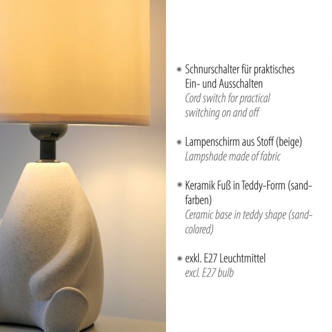 Paul Neuhaus LED Tischleuchte beige Männchen sitzend Stoffschirm mit Schnurschalter Heißer Verkauf