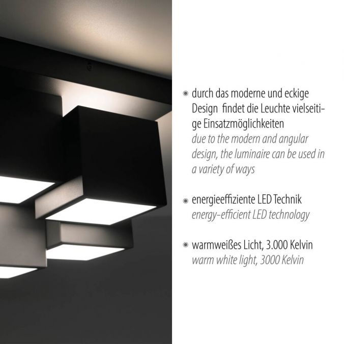 Paul Neuhaus LED Deckenleuchte schwarz Würfelform mit Backlight Wohnzimmer Top Angebot
