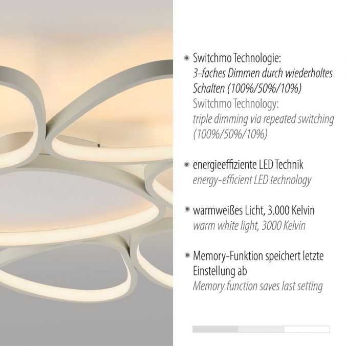 Paul Neuhaus LED Deckenleuchte weiß dimmbar per Lichtschalter Memoryfunktion Neueste Mode