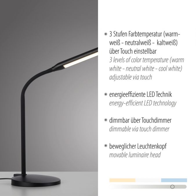 Paul Neuhaus LED Tischleuchte schwarz dimmbar per Touch CCT Schreibtischlampe Zeitlich begrenztes Angebot