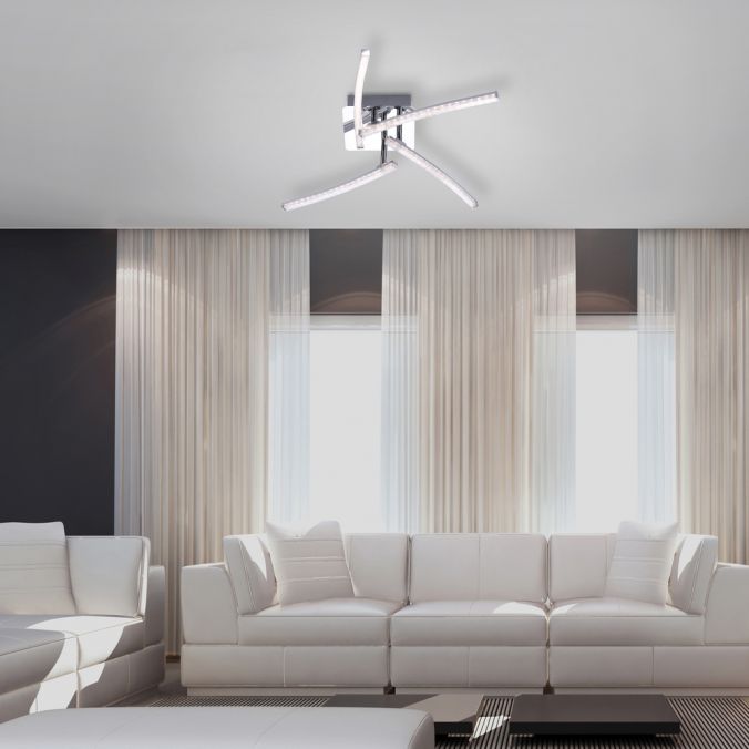 Paul Neuhaus LED Deckenleuchte, ein fester, drei drehbare Leuchtstäbe, chrom, modern Exklusive Angebote