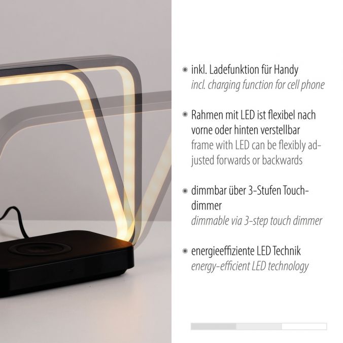 Paul Neuhaus LED Tischleuchte schwarz Handy Ladefunktion Touchschalter dimmbar Blitzangebot