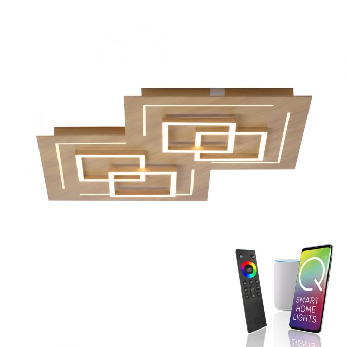 Paul Neuhaus Paul Neuhaus, Q-LINEA , LED-Deckenleuchte, Holzdekor, dimmbar, Smart Home