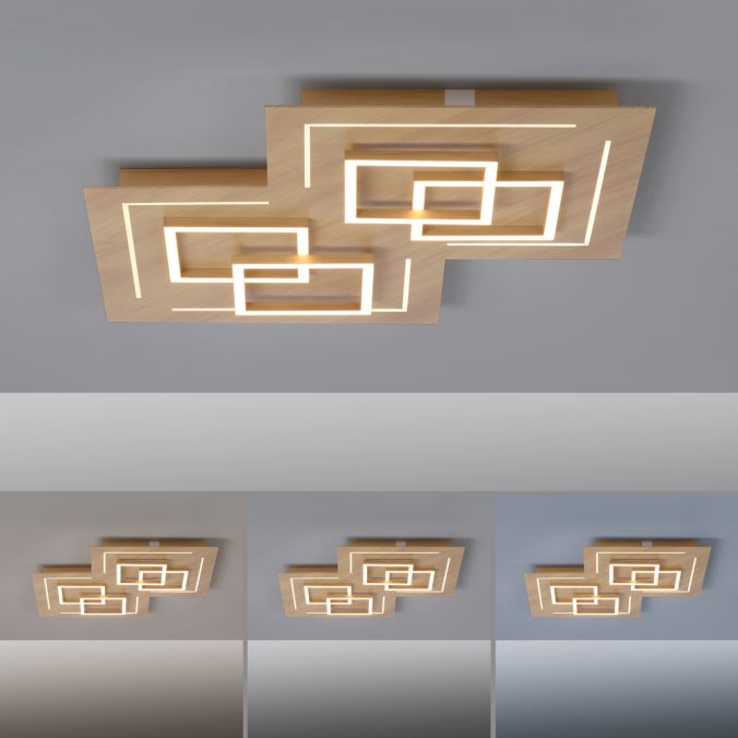 Paul Neuhaus Paul Neuhaus, Q-LINEA , LED-Deckenleuchte, Holzdekor, dimmbar, Smart Home VIP-Rabatte