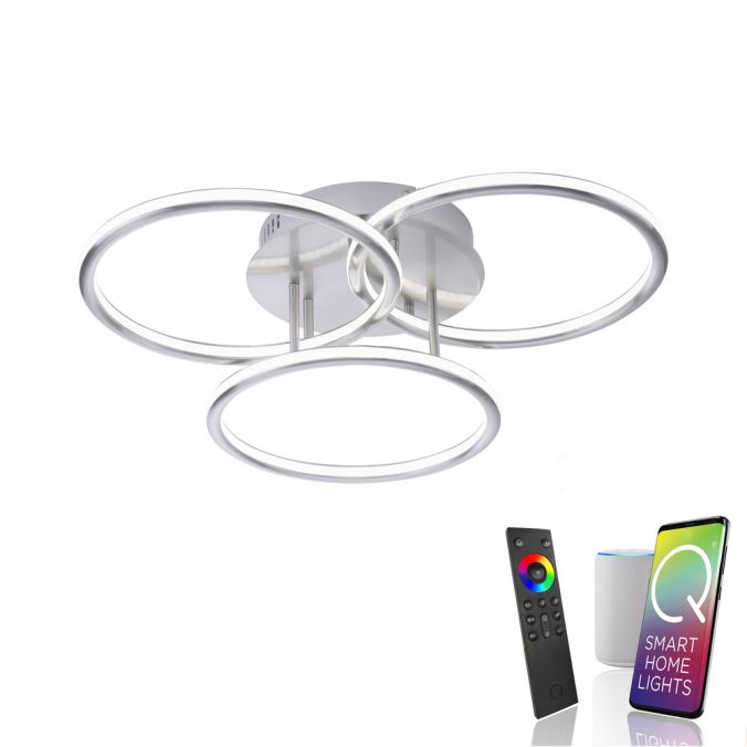 Paul Neuhaus Paul Neuhaus, Q-NEVIO, LED-Deckenleuchte, 3-flg, silber, CCT, Smart Home