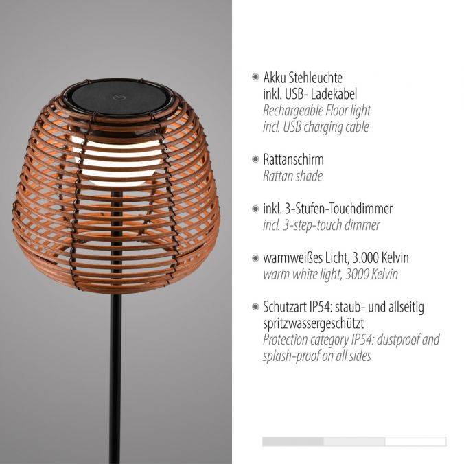 Paul Neuhaus LED Stehleuchte schwarz Akku spritzwasserschutz USB Touchdimmer Zeitbegrenzte Promotion