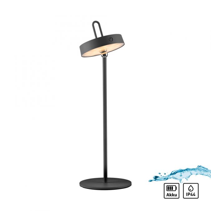Paul Neuhaus LED Tischlampe schwarz Akku Touchdimmer spritzwassergeschützt USB