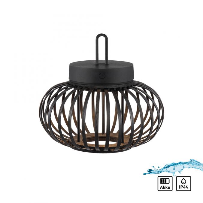 Paul Neuhaus LED Tischleuchte D=25cm schwarz Akkulampe USB IP44 dimmbar per Touch