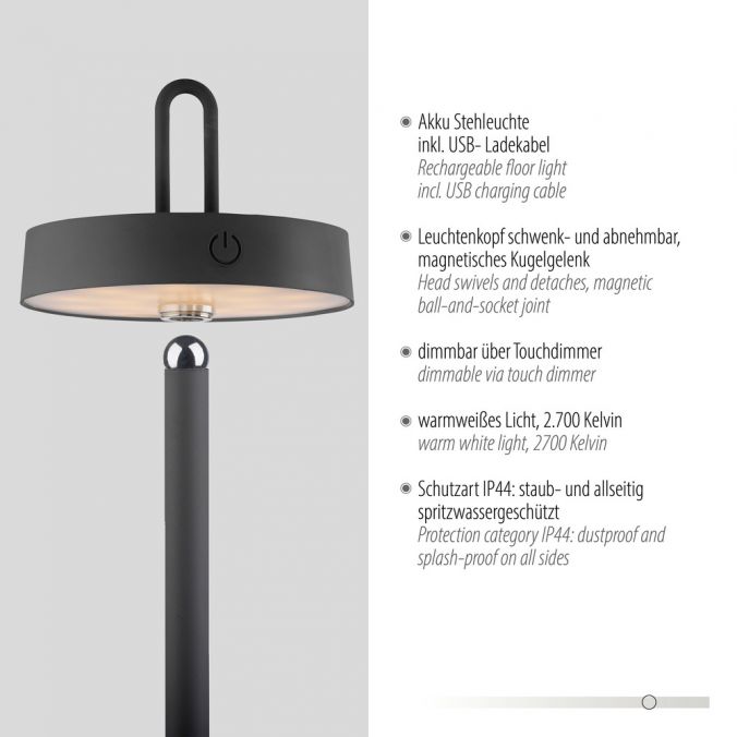 Paul Neuhaus LED Akku Stehlampe schwarz dimmbar per Touch IP44 Memoryfunktion Nur für heute