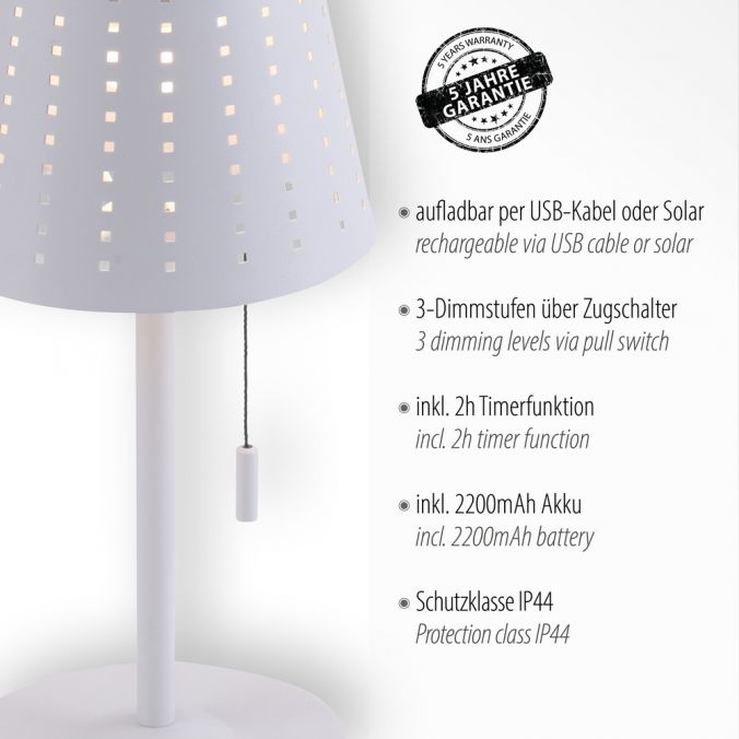 Paul Neuhaus LED Tischleuchte, weiss, dimmbar, solarbetrieben, modern, kabellos Vierteljährliche Förderung