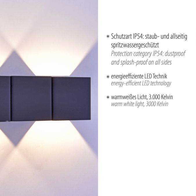 Paul Neuhaus LED-Außenwandleuchte, anthrazit, warmweiß, spritzwassergeschützt, modern Super Rabatt