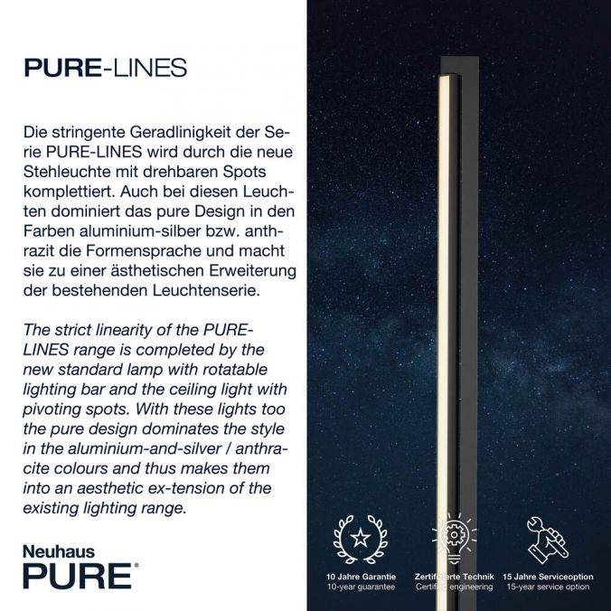 Paul Neuhaus Paul Neuhaus PURE LINES FLOOR LED Stehleuchte anthrazit dimmbar drehbar Schalter Fabrikladen