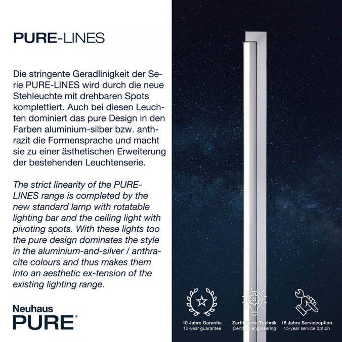 Paul Neuhaus Paul Neuhaus PURE LINES FLOOR LED Stehleuchte aluminium dimmbar drehbar Schalter Speichern exportieren