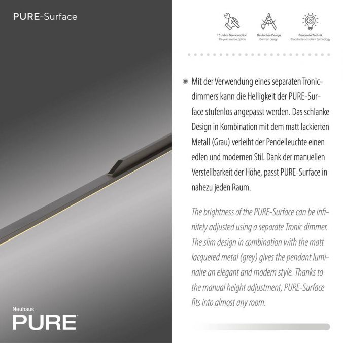 Paul Neuhaus Paul Neuhaus Pendelleuchte PURE Surface grau eloxiert 160x25 höhenverstellbar Limitierter Zeitrabatt