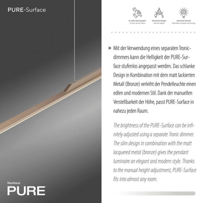 Paul Neuhaus Paul Neuhaus Pendelleuchte PURE Surface bronze 125x25 höhenverstellbar Fabrik Onlineshop