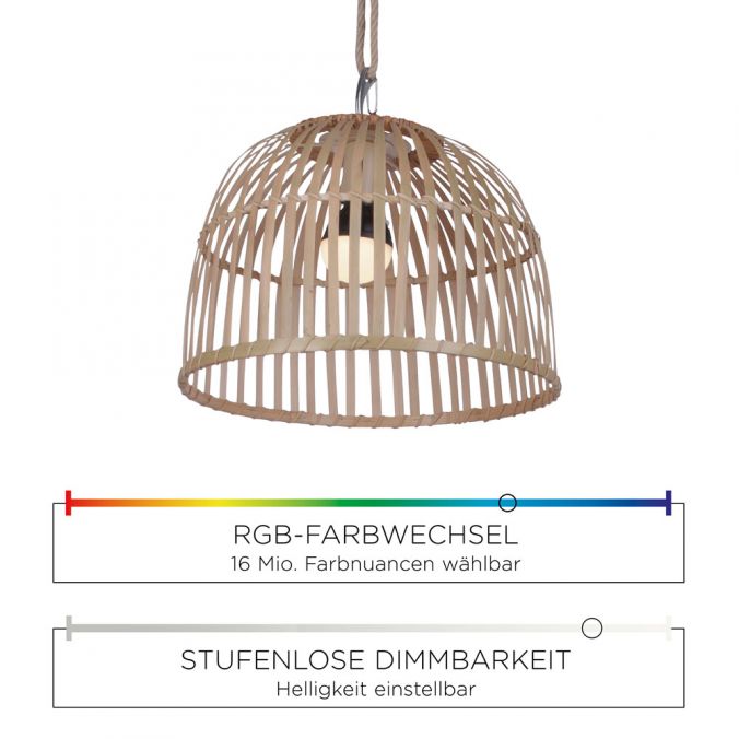 Paul Neuhaus LED-Pendelleuchte, Holzstil, akkubetrieben, IP44, dimmbar, Fernbedienung, warmweiß Saisonschlussverkauf