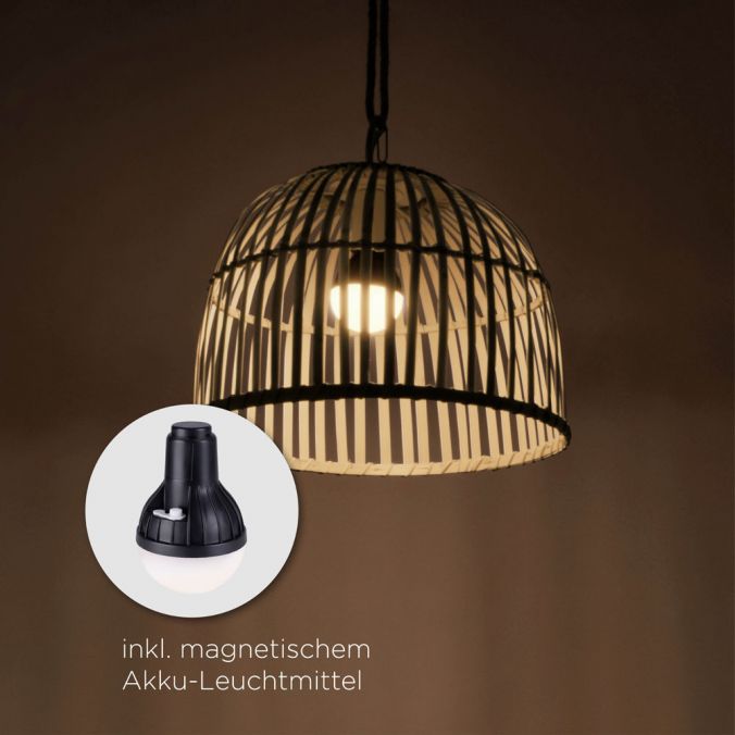 Paul Neuhaus LED-Pendelleuchte, Holzstil, akkubetrieben, IP44, dimmbar, Fernbedienung, warmweiß Saisonschlussverkauf