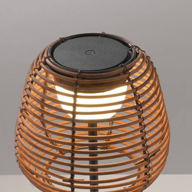 Paul Neuhaus LED Tischleuchte schwarz Rattan Schirm Akku IP54 USB Akku Tastdimmer Valentinstagsangebot