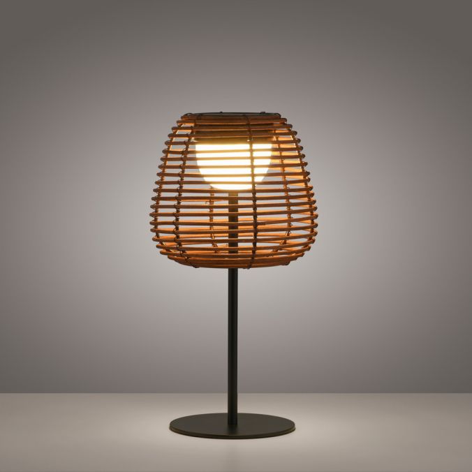 Paul Neuhaus LED Tischleuchte schwarz Rattan Schirm Akku IP54 USB Akku Tastdimmer Valentinstagsangebot