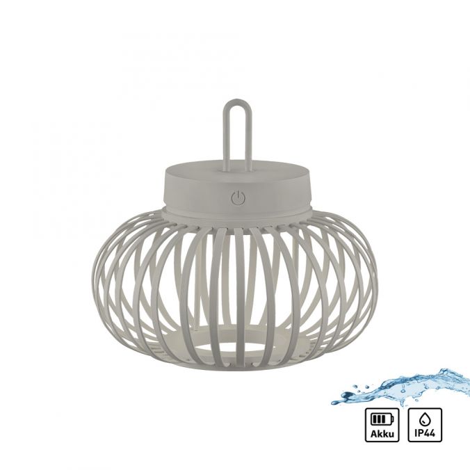 Paul Neuhaus LED Tischleuchte D=25cm greige Akkulampe USB IP44 dimmbar per Touch