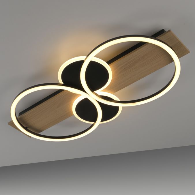 Paul Neuhaus LED Deckenleuchte schwarz mit Holz warmweiß Schlafzimmer Leuchtringe Online Outlet